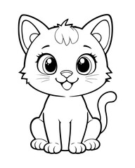 Fototapeta premium Simple Cute Cat Coloring Page – Big Eyes Cartoon Kitten Line Art for Kids