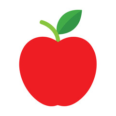 Simple Illustration of a Red Apple with Green Stem and Leaf on White