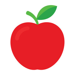 Single Red Apple Illustration with Green Leaf and Stem on White