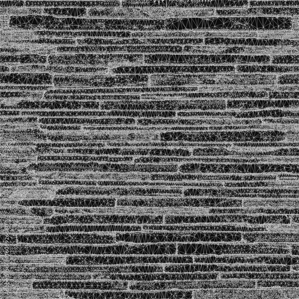 Poster a black and white brick wall features a textured pattern of lines and dots, creating a striking geom