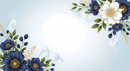 A Elegant Blue and White Floral Border Background