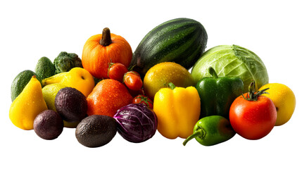 Colorful fruits and veggies on a clear background