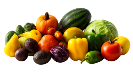 Colorful fruits and veggies on a clear background
