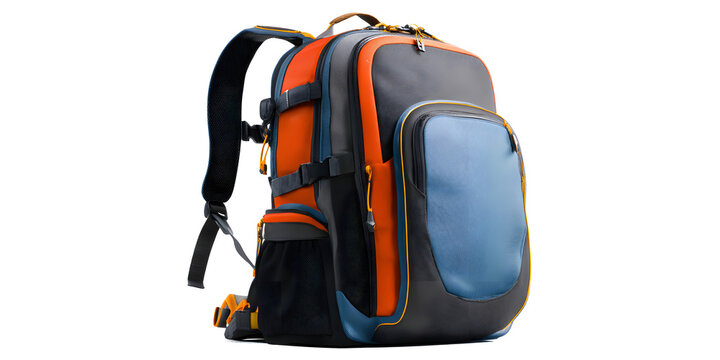 A modern school backpack with multiple compartments, ergonomic straps, and stylish design, suitable for students, various colors, isolated on white background.