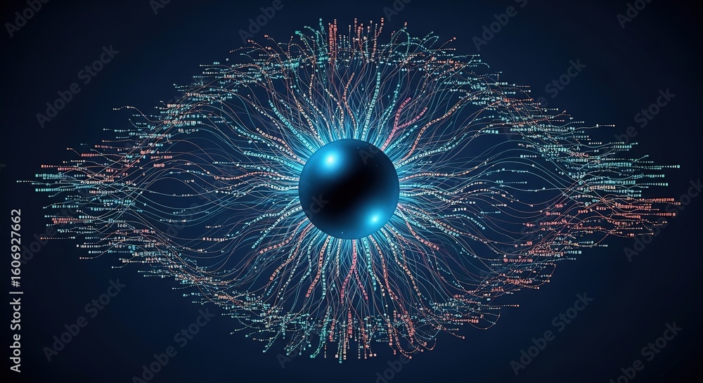 Aufkleber abstract futuristic eye design with glowing blue pupil and data streams representing artificial inte