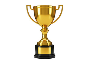 Isolated Realistic Gold Trophy Cup on a Black Pedestal