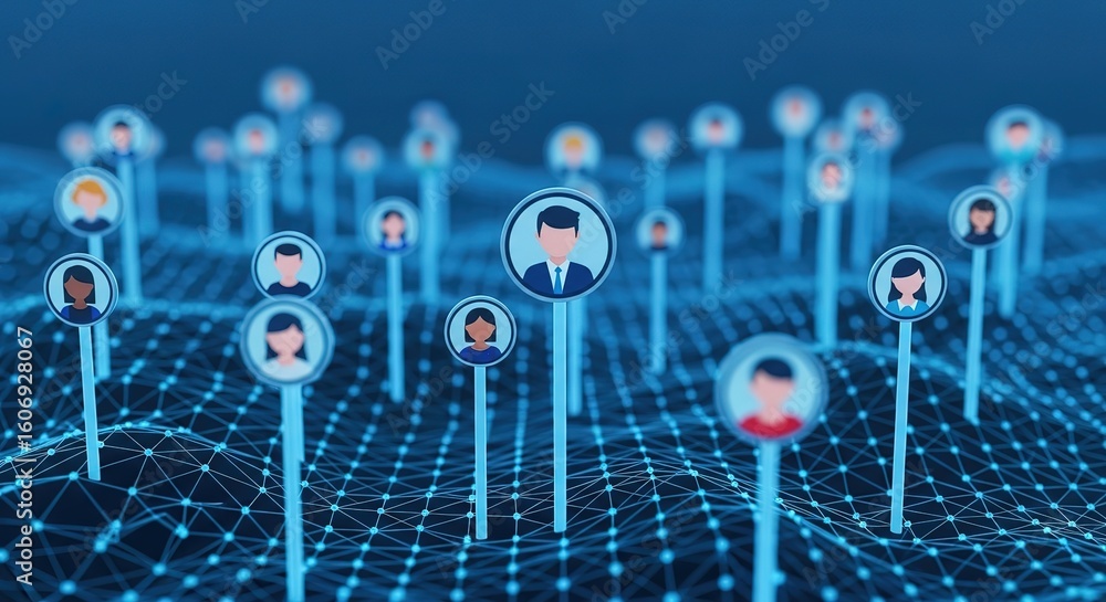 Poster digital network connecting diverse people representing global community and online social connection