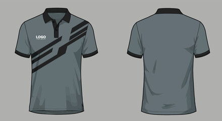 Flat Vector Gray and Black Polo Shirt &ndash; Front and Back