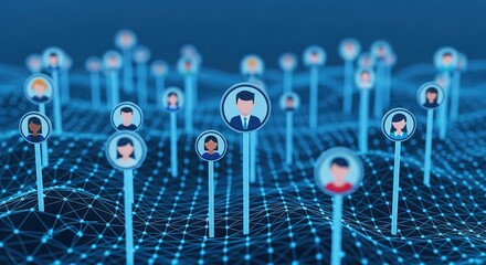 Digital network connecting diverse people representing global community and online social connections