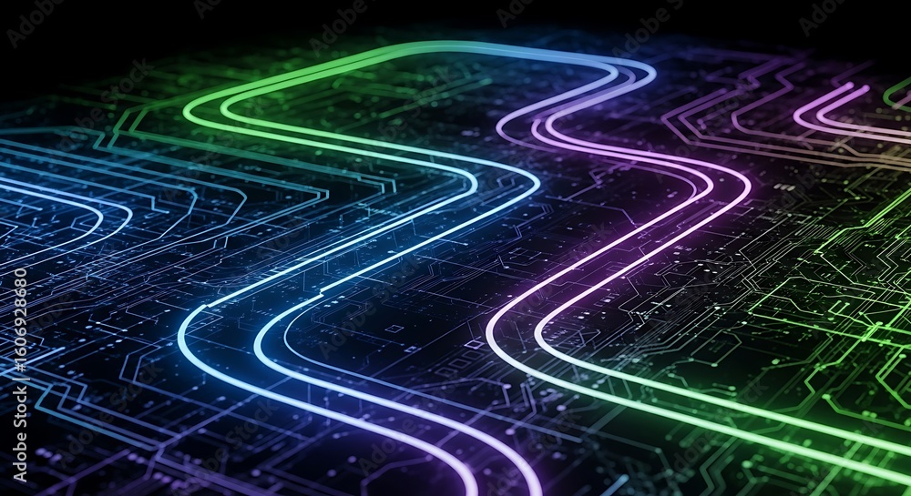 Poster abstract colorful circuit board design representing technology and innovation