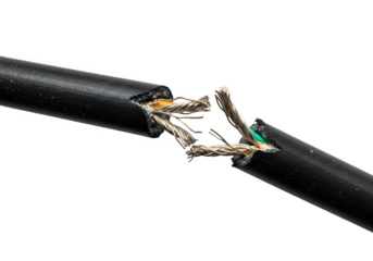 Black electrical power cord showing broken wires isolated on white or transparent backgrounOrange happy birthdayd. PNG