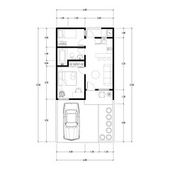 Architecture plan with furniture. home floor plan, isolated on white background, stock illustration.
