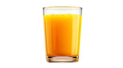 Fresh orange juice in a clear glass on transparent background