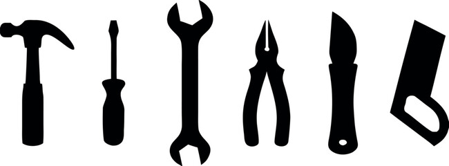 Silhouette of a Hammer, Screwdriver, Wrench
