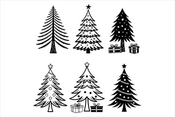 Christmas Tree Set Illustration for Winter Holiday Celebration