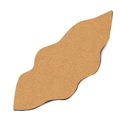 Brown cork leaf decorative element with wavy edges on white
