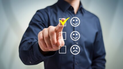 businessman pressing virtual button
