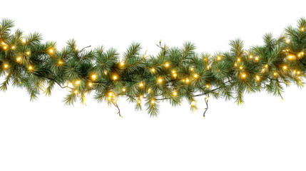 Festive garland with warm lights on a transparent background