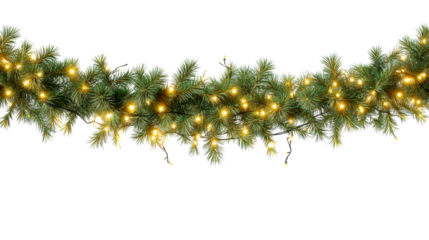 Festive garland with warm lights on a transparent background