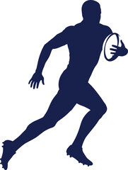 Rugby player running with ball silhouette, vector illustration for sport design, strong athlete in action during a game, isolated icon.