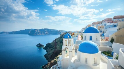 Aegean village nestled on a cliff overlooking the sea