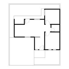Black and White floor plan of a modern unfurnished house for your design. Suburban house vector blueprint. Architectural background.	