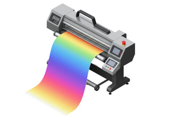 Isolated Large Format Printer Printing Rainbow Colors
