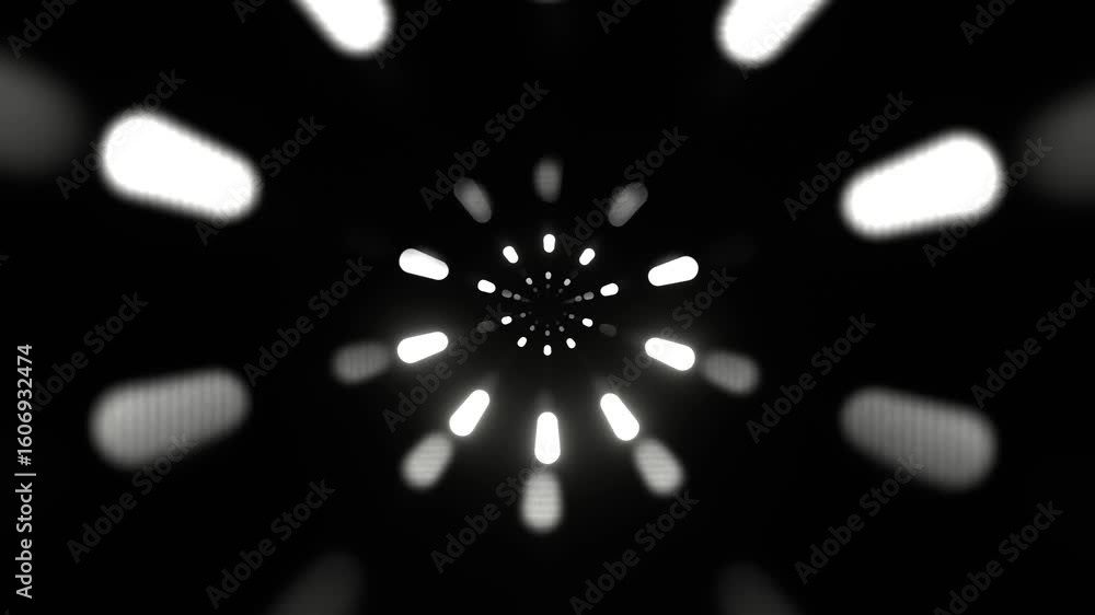Poster abstract tunnel with glowing white lights radiating from the center, creating a visual effect.