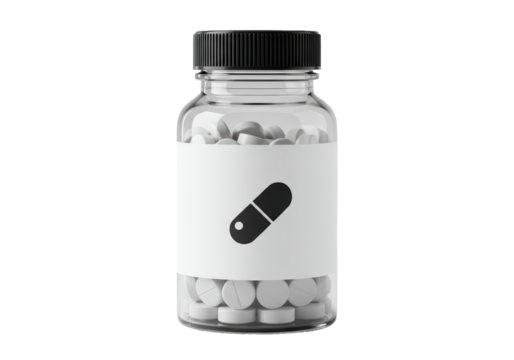 Isolated Pill Bottle with Capsule Icon