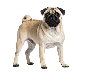 Pug standing on transparent background, looking forward
