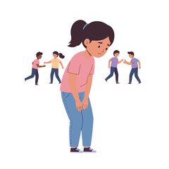 Student left out during activity with sad expression and background figures  