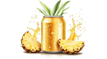 Pineapple drink can with splashes