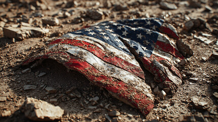 Weathered American Flag on Barren Ground A Symbol of Resilience and History