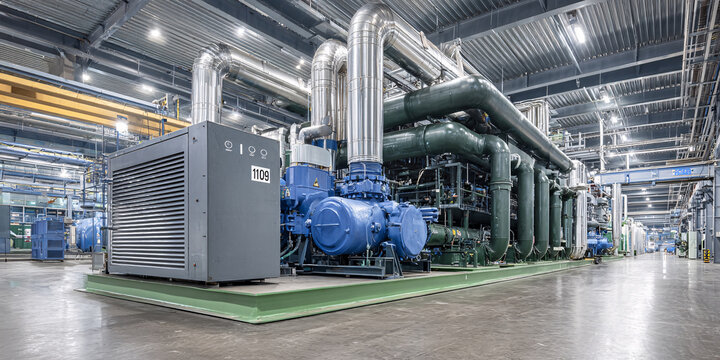 Industrial Chiller System Efficient Cooling, Modern Facility, HVAC Machinery and Innovation.