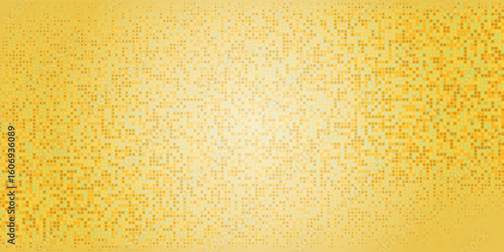 Poster colorful halftone dot pattern background with warm orange and yellow tones blended with teal and bla