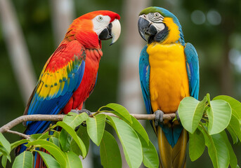 Obraz premium Colorful Tropical Parrots on Branch