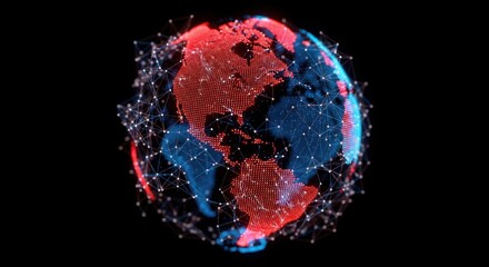 Digital Globe Earth with Network Connections in Dark Background