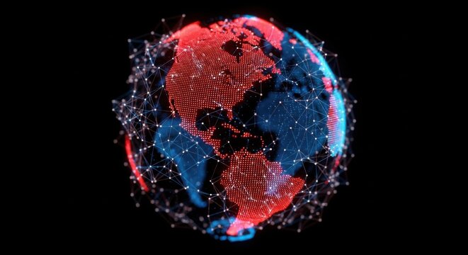 Digital Globe Earth with Network Connections in Dark Background