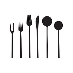 Minimalist Black Cutlery Silhouettes – Fork, Knife, Spoon Vector Set