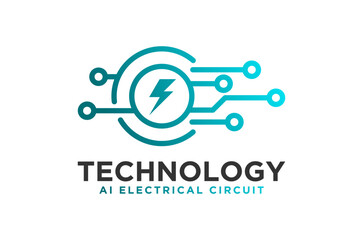 Obraz premium Modern tech logo design. AI electrical circuit concept. Vector illustration, flash lightning icon symbol.
