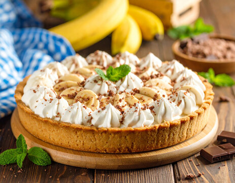 banoffe pie : pie with a combination of banana, caramel and whipped cream