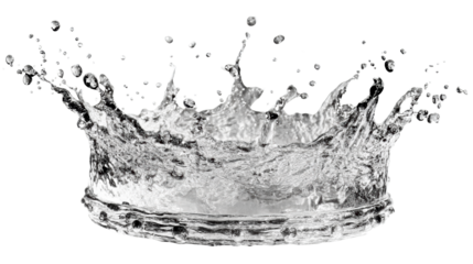 Water splash creating a crown shape in clear liquid
