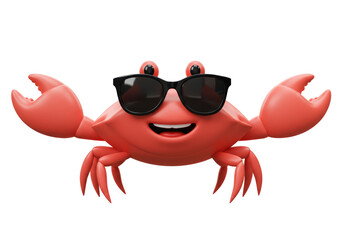 Isolated Happy Crab with Sunglasses Cartoon Character
