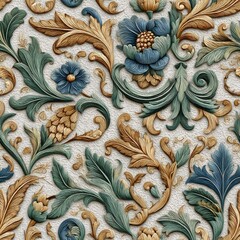 Intricate Gold And Blue Floral Pattern On A Textured Background