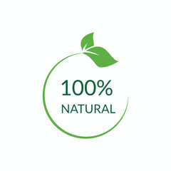 100% Natural Circular Logo with Leaf – Eco Product Vector Badge