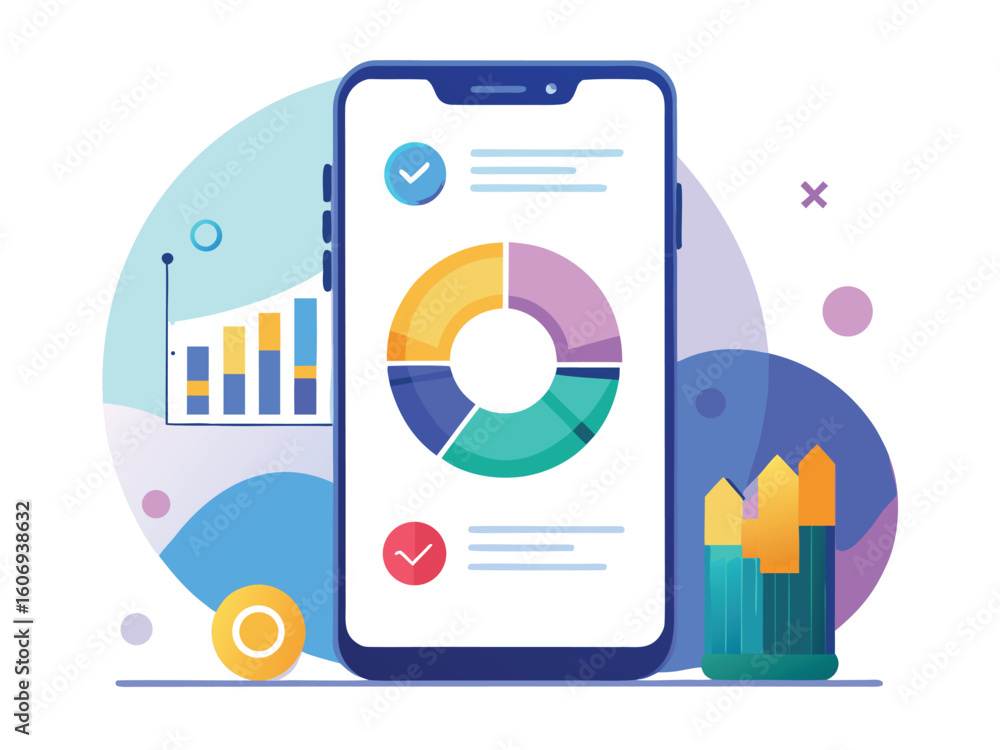 Poster mobile finance app with charts and graphs mobile app investment