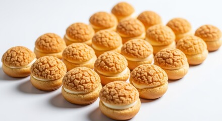 Cream Filled Cookie Sandwiches with Crispy Top Layer on White Background