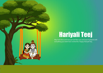 Hariyali Teej Illustration with Lord Shiva and Parvati on Swing Under Tree