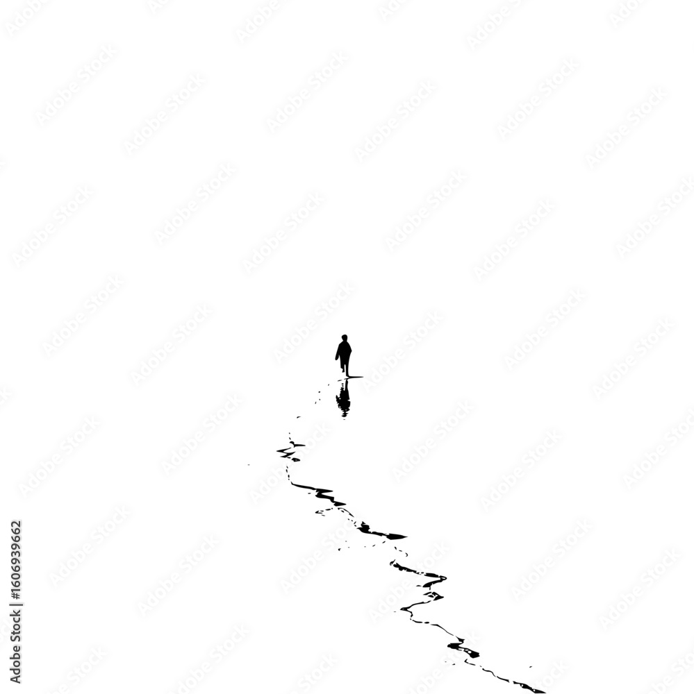 Aufkleber ai future silhouette walking on data stream, artificial intelligence concept, machine learning path 