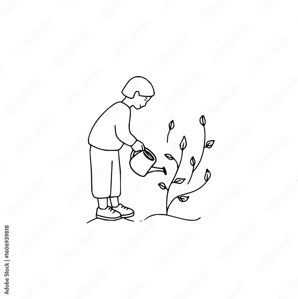 Poster tech startup founder watering growth hacking ideas concept for business development and innovation